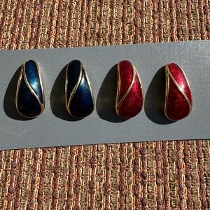 TRIFARI 2 sets of Stud Pierced Earrings, Red and  Gold, Blue and Gold 1" High